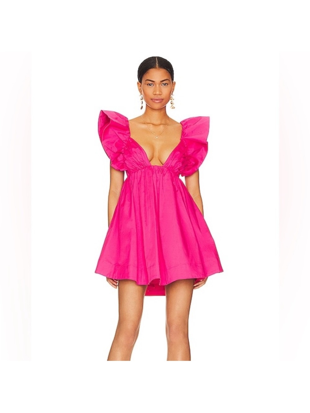 For Love & Lemons Clementine Pink Ruffle Mini‎ Babydoll Dress Tie Back Small